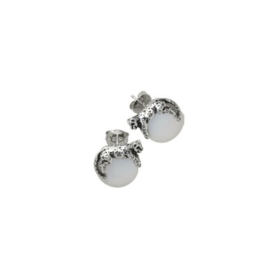 Boucles d'oreilles Giovanni Raspini léopard en argent et perle de culture