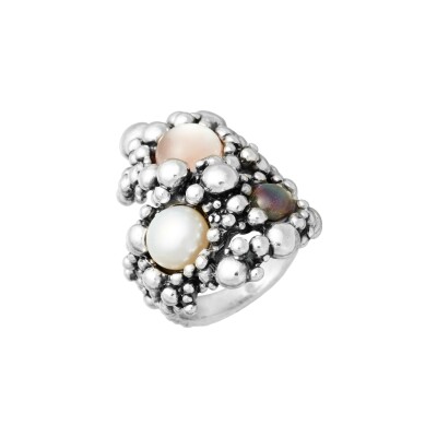 Bague Giovanni Raspini Sunrise en argent, perle de culture, quartz et nacre