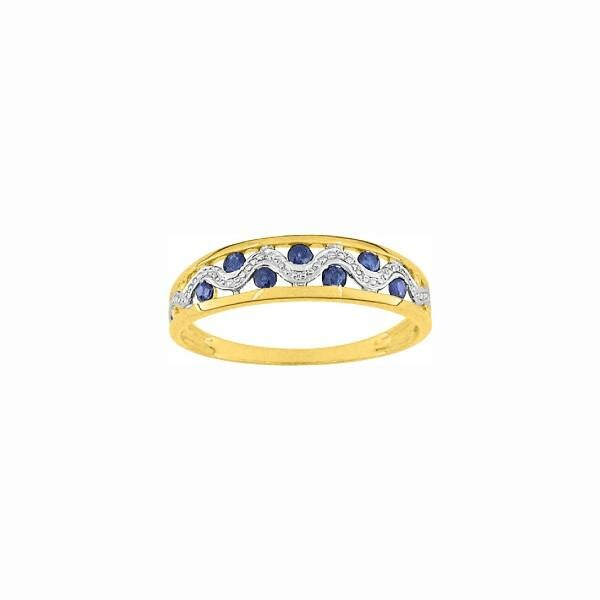 Bague en or jaune, rhodium et saphir