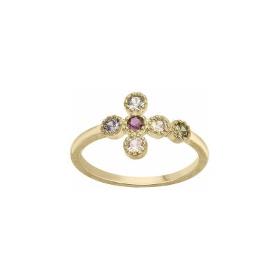 Bague en plaqué or et oxyde de zirconium multicolore