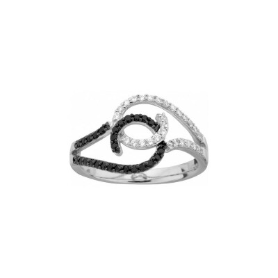Bague en argent et oxyde de zirconium blanc et noir