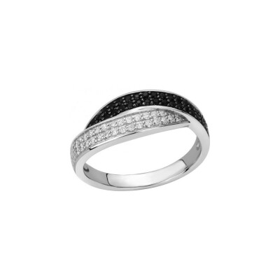 Bague en argent et oxyde de zirconium blanc et noir