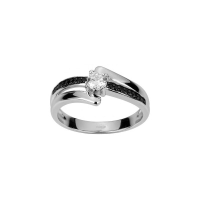 Bague en argent et oxyde de zirconium blanc et noir
