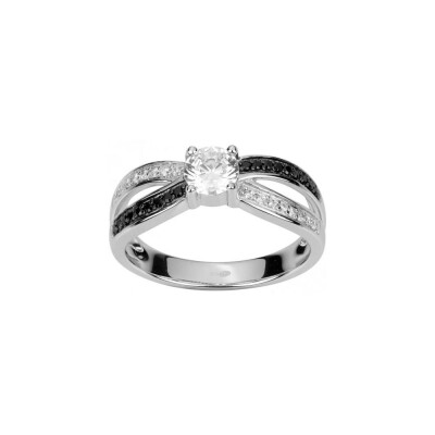 Bague en argent et oxyde de zirconium blanc et noir