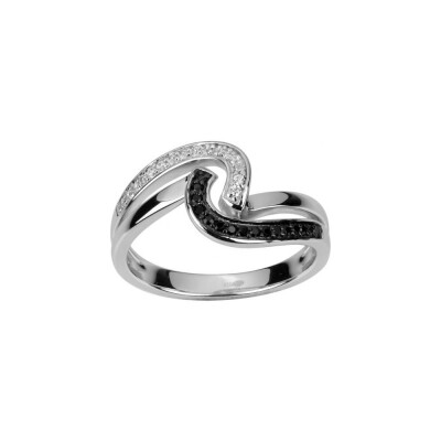 Bague en argent et oxyde de zirconium blanc et noir