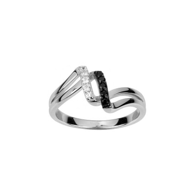 Bague en argent et oxyde de zirconium blanc et noir