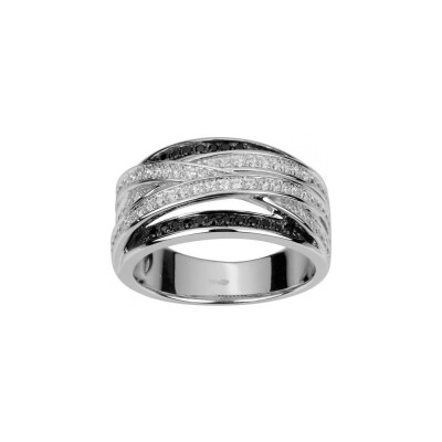 Bague en argent et oxyde de zirconium blanc et noir