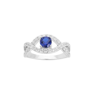 Bague en argent et oxyde de zirconium blanc et bleu saphir