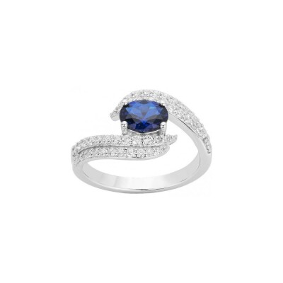 Bague en argent et oxyde de zirconium blanc et bleu saphir