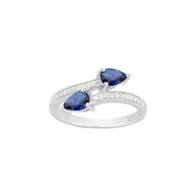 Bague en argent et oxyde de zirconium blanc et bleu saphir