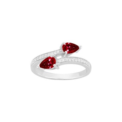Bague en argent et oxyde de zirconium blanc et rouge