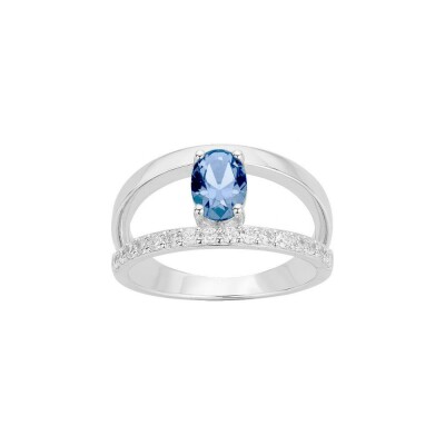 Bague en argent et oxyde de zirconium blanc et bleu topaze