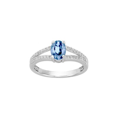 Bague en argent et oxyde de zirconium blanc et bleu topaze