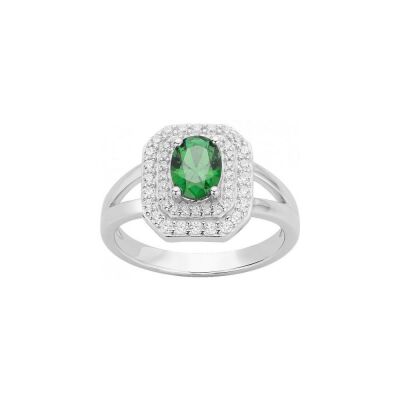 Bague en argent et oxyde de zirconium blanc et vert