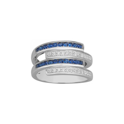 Bague en argent et oxyde de zirconium blanc et bleu saphir