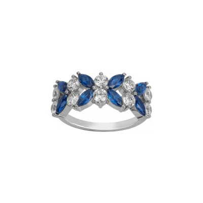 Bague en argent et oxyde de zirconium blanc et bleu saphir