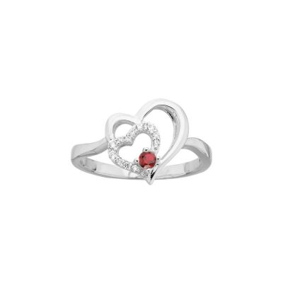 Bague en argent et oxyde de zirconium blanc et rouge