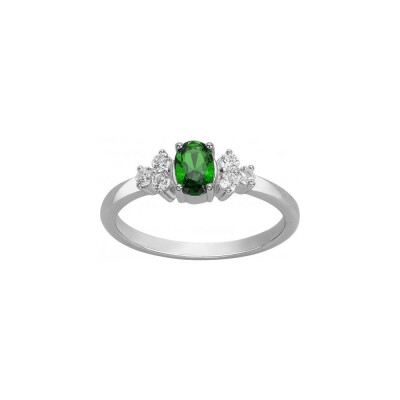 Bague en argent et oxyde de zirconium blanc et vert