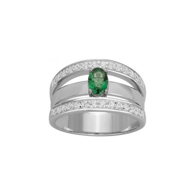 Bague en argent et oxyde de zirconium blanc et vert