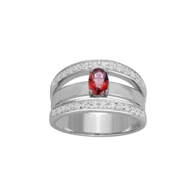 Bague en argent et oxyde de zirconium blanc et rouge