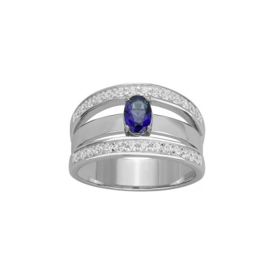 Bague en argent et oxyde de zirconium blanc et bleu saphir