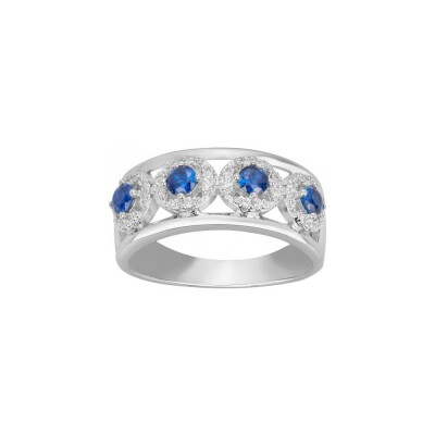 Bague en argent et oxyde de zirconium blanc et bleu saphir