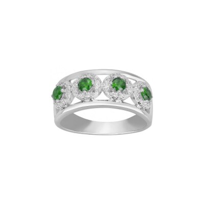 Bague en argent et oxyde de zirconium blanc et vert