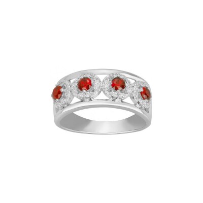Bague en argent et oxyde de zirconium blanc et rouge