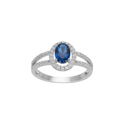 Bague en argent et oxyde de zirconium blanc et bleu saphir