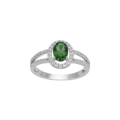 Bague en argent et oxyde de zirconium blanc et vert