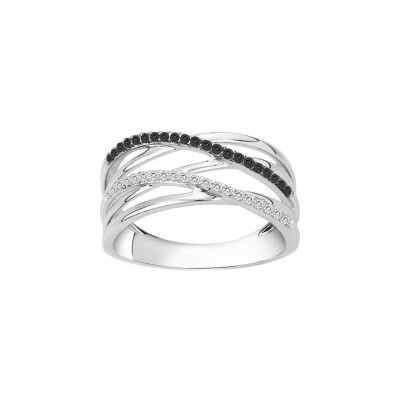 Bague en argent et oxyde de zirconium blanc et noir