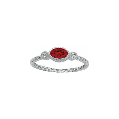Bague en argent et oxyde de zirconium blanc et rouge
