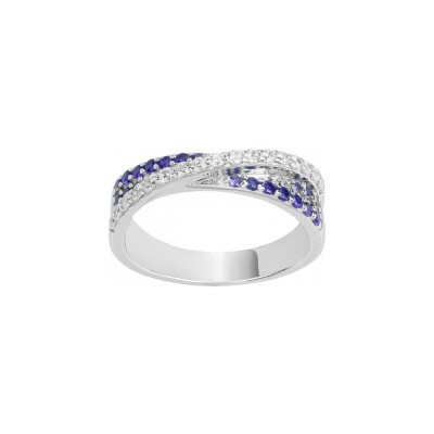 Bague en argent et oxyde de zirconium blanc et bleu saphir