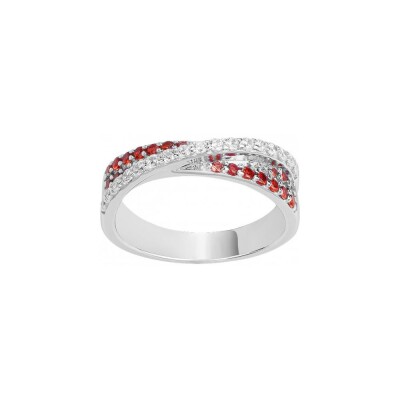 Bague en argent et oxyde de zirconium blanc et rouge
