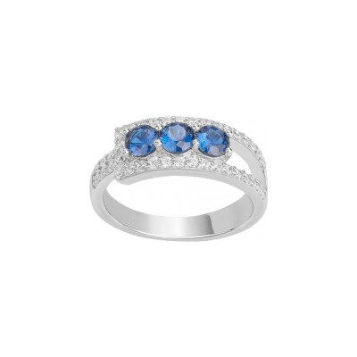 Bague en argent et oxyde de zirconium blanc et bleu saphir