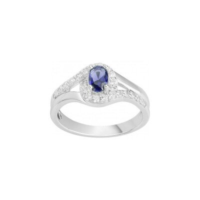 Bague en argent et oxyde de zirconium blanc et bleu saphir