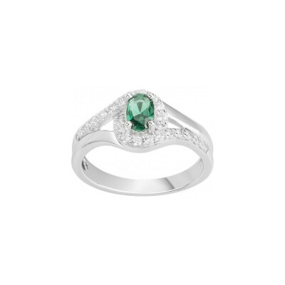 Bague en argent et oxyde de zirconium blanc et vert