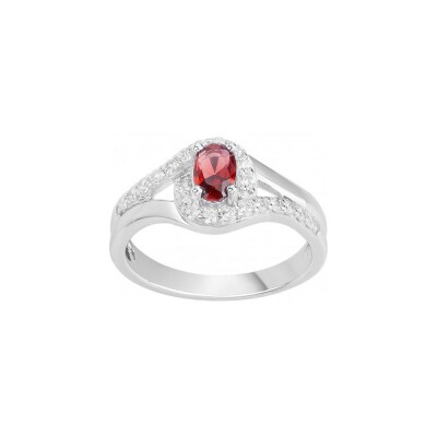 Bague en argent et oxyde de zirconium blanc et rouge