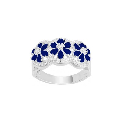 Bague en argent et oxyde de zirconium blanc et bleu saphir