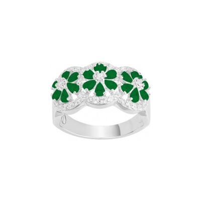 Bague en argent et oxyde de zirconium blanc et vert