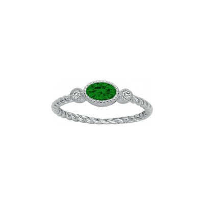 Bague en argent et oxyde de zirconium blanc et vert