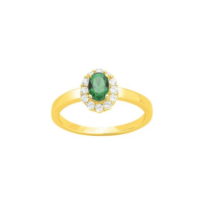 Bague en plaqué or et oxyde de zirconium blanc et vert