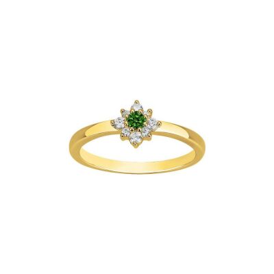 Bague en plaqué or et oxyde de zirconium blanc et vert emeraude