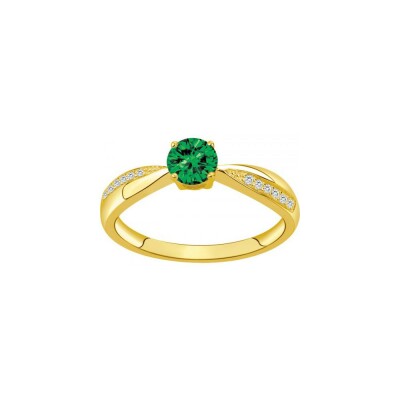 Bague en plaqué or et oxyde de zirconium blanc et vert emeraude