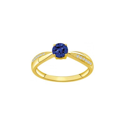 Bague en plaqué or et oxyde de zirconium blanc et bleu saphir