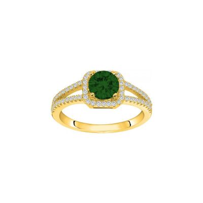 Bague en plaqué or et oxyde de zirconium blanc et vert emeraude