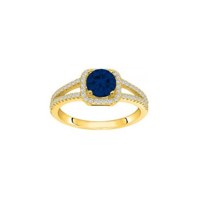 Bague en plaqué or et oxyde de zirconium blanc et bleu saphir