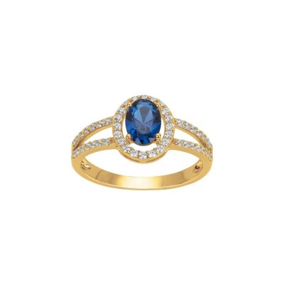 Bague en plaqué or et oxyde de zirconium blanc et bleu saphir