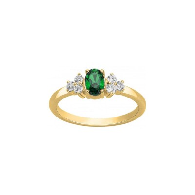 Bague en plaqué or et oxyde de zirconium blanc et vert