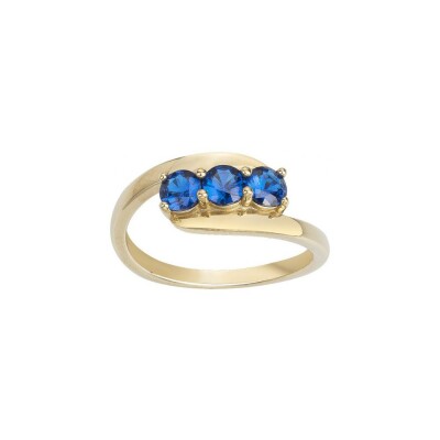 Bague en plaqué or et oxyde de zirconium blanc et bleu saphir